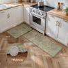 GENIMO Kitchen Mats for Floor 2PCs, Washable Anti Fatigue Mat for Cushioned, 17.3″x47″+17.3″x30″, Waterproof Kitchen Rugs, Non Slip Comfort Standing Mat Rug for Home, Sink, Laundry, Light Green(Tan)
