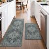 GENIMO Kitchen Mats for Floor 2PCs, Washable Anti Fatigue Mat for Cushioned, 17.3″x47″+17.3″x30″, Waterproof Kitchen Rugs, Non Slip Comfort Standing Mat Rug for Home, Sink, Laundry, Light Green(Dark Gray)
