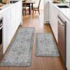 GENIMO Kitchen Mats for Floor 2PCs, Washable Anti Fatigue Mat for Cushioned, 17.3″x47″+17.3″x30″, Waterproof Kitchen Rugs, Non Slip Comfort Standing Mat Rug for Home, Sink, Laundry, Light Green(Vintage Grey)