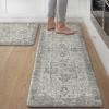 GENIMO Kitchen Mats for Floor 2PCs, Washable Anti Fatigue Mat for Cushioned, 17.3″x47″+17.3″x30″, Waterproof Kitchen Rugs, Non Slip Comfort Standing Mat Rug for Home, Sink, Laundry, Light Green(Stone Gray)