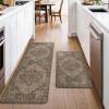 GENIMO Kitchen Mats for Floor 2PCs, Washable Anti Fatigue Mat for Cushioned, 17.3″x47″+17.3″x30″, Waterproof Kitchen Rugs, Non Slip Comfort Standing Mat Rug for Home, Sink, Laundry, Light Green(Rustic Brown)