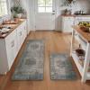 GENIMO Kitchen Mats for Floor 2PCs, Washable Anti Fatigue Mat for Cushioned, 17.3″x47″+17.3″x30″, Waterproof Kitchen Rugs, Non Slip Comfort Standing Mat Rug for Home, Sink, Laundry, Light Green(Brown)