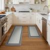 GENIMO Kitchen Mats for Floor 2PCs, Washable Anti Fatigue Mat for Cushioned, 17.3″x47″+17.3″x30″, Waterproof Kitchen Rugs, Non Slip Comfort Standing Mat Rug for Home, Sink, Laundry, Light Green(Light Grey)