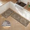GENIMO Kitchen Mats for Floor 2PCs, Washable Anti Fatigue Mat for Cushioned, 17.3″x47″+17.3″x30″, Waterproof Kitchen Rugs, Non Slip Comfort Standing Mat Rug for Home, Sink, Laundry, Light Green(Rustic Brown)