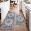 GENIMO Kitchen Mats for Floor 2PCs, Washable Anti Fatigue Mat for Cushioned, 17.3″x47″+17.3″x30″, Waterproof Kitchen Rugs, Non Slip Comfort Standing Mat Rug for Home, Sink, Laundry, Light Green(Center Blue)