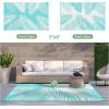 GENIMO Outdoor Rug 5′ x 8′ Waterproof for Patios Clearance, Reversible Plastic Straw Camping Carpet, Large Area Rugs Mats for RV, Picnic, Backyard, Deck, Balcony, Porch, Beach, Grey&White(Aqua Blue & White | Waterproof)