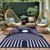 GENIMO Outdoor Rug 5′ x 8′ Waterproof for Patios Clearance, Reversible Plastic Straw Camping Carpet, Large Area Rugs Mats for RV, Picnic, Backyard, Deck, Balcony, Porch, Beach, Grey&White(Mix-blue & White)