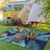 GENIMO Outdoor Rug 5′ x 8′ Waterproof for Patios Clearance, Reversible Plastic Straw Camping Carpet, Large Area Rugs Mats for RV, Picnic, Backyard, Deck, Balcony, Porch, Beach, Grey&White(Navy Blue & Jade Green | Waterproof)