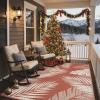 GENIMO Outdoor Rug 5′ x 8′ Waterproof for Patios Clearance, Reversible Plastic Straw Camping Carpet, Large Area Rugs Mats for RV, Picnic, Backyard, Deck, Balcony, Porch, Beach, Grey&White(Brick & Red | Waterproof)