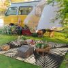 GENIMO Outdoor Rug 5′ x 8′ Waterproof for Patios Clearance, Reversible Plastic Straw Camping Carpet, Large Area Rugs Mats for RV, Picnic, Backyard, Deck, Balcony, Porch, Beach, Grey&White(Black & Beige | Waterproof)