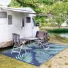 GENIMO Outdoor Rug 5′ x 8′ Waterproof for Patios Clearance, Reversible Plastic Straw Camping Carpet, Large Area Rugs Mats for RV, Picnic, Backyard, Deck, Balcony, Porch, Beach, Grey&White(Royal Blue & Blue Green | Waterproof)