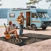 GENIMO Outdoor Rug 5′ x 8′ Waterproof for Patios Clearance, Reversible Plastic Straw Camping Carpet, Large Area Rugs Mats for RV, Picnic, Backyard, Deck, Balcony, Porch, Beach, Grey&White(Mix-black & Brown)