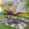 GENIMO Outdoor Rug 5′ x 8′ Waterproof for Patios Clearance, Reversible Plastic Straw Camping Carpet, Large Area Rugs Mats for RV, Picnic, Backyard, Deck, Balcony, Porch, Beach, Grey&White(Yellow & Grey | Waterproof)