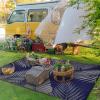 GENIMO Outdoor Rug 5′ x 8′ Waterproof for Patios Clearance, Reversible Plastic Straw Camping Carpet, Large Area Rugs Mats for RV, Picnic, Backyard, Deck, Balcony, Porch, Beach, Grey&White(Navy Blue & Grey | Waterproof)