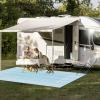 GENIMO Outdoor Rug Waterproof 6′ x 9′ for Patio, Foldable Reversible Plastic Straw Carpet for Travel Trailers, Outside Area Mat for Rv, Deck, Picnic, Porch, Camper, Balcony, Beach, Baby Blue & Pink