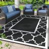 GENIMO 5′ x 8′ Outdoor Rug Waterproof for Patio Decor, Foldable Reversible Plastic Straw Area Rugs Mat for Camper, Outside Carpet for Rv, Deck, Porch, Picnic, Beach, Balcony, Blue & White(Black&white)