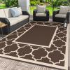 GENIMO 5′ x 8′ Outdoor Rug Waterproof for Patio Decor, Foldable Reversible Plastic Straw Area Rugs Mat for Camper, Outside Carpet for Rv, Deck, Porch, Picnic, Beach, Balcony, Blue & White(Coffee&beige)
