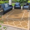 GENIMO 5′ x 8′ Outdoor Rug Waterproof for Patio Decor, Foldable Reversible Plastic Straw Area Rugs Mat for Camper, Outside Carpet for Rv, Deck, Porch, Picnic, Beach, Balcony, Blue & White(Brown&beige)