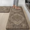 GENIMO Kitchen Mats for Floor 2PCs, Washable Anti Fatigue Mat for Cushioned, 17.3″x47″+17.3″x30″, Waterproof Kitchen Rugs, Non Slip Comfort Standing Mat Rug for Home, Sink, Laundry, Light Green(Rustic Brown)
