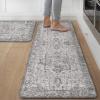 GENIMO Kitchen Mats for Floor 2PCs, Washable Anti Fatigue Mat for Cushioned, 17.3″x47″+17.3″x30″, Waterproof Kitchen Rugs, Non Slip Comfort Standing Mat Rug for Home, Sink, Laundry, Light Green(Vintage Grey)