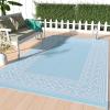 GENIMO Outdoor Rug Waterproof 6′ x 9′ for Patio, Foldable Reversible Plastic Straw Carpet for Travel Trailers, Outside Area Mat for Rv, Deck, Picnic, Porch, Camper, Balcony, Beach, Baby Blue & Pink
