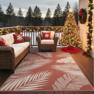 GENIMO Outdoor Rug 5′ x 8′ Waterproof for Patios Clearance, Reversible Plastic Straw Camping Carpet, Large Area Rugs Mats for RV, Picnic, Backyard, Deck, Balcony, Porch, Beach, Grey&White(Brick & Red | Waterproof)