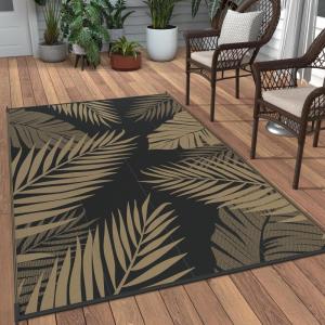 GENIMO Outdoor Rug 5′ x 8′ Waterproof for Patios Clearance, Reversible Plastic Straw Camping Carpet, Large Area Rugs Mats for RV, Picnic, Backyard, Deck, Balcony, Porch, Beach, Grey&White(Black & Brown | Waterproof)