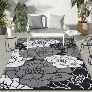 GENIMO Outdoor Rug 5′ x 8′ Waterproof for Patios Clearance, Reversible Plastic Straw Camping Carpet, Large Area Rugs Mats for RV, Picnic, Backyard, Deck, Balcony, Porch, Beach, Grey&White(C.mix Black & White)