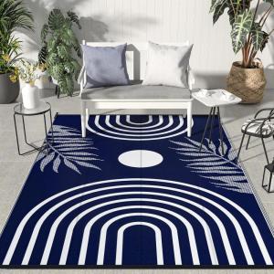 GENIMO Outdoor Rug 5′ x 8′ Waterproof for Patios Clearance, Reversible Plastic Straw Camping Carpet, Large Area Rugs Mats for RV, Picnic, Backyard, Deck, Balcony, Porch, Beach, Grey&White(Mix-blue & White)