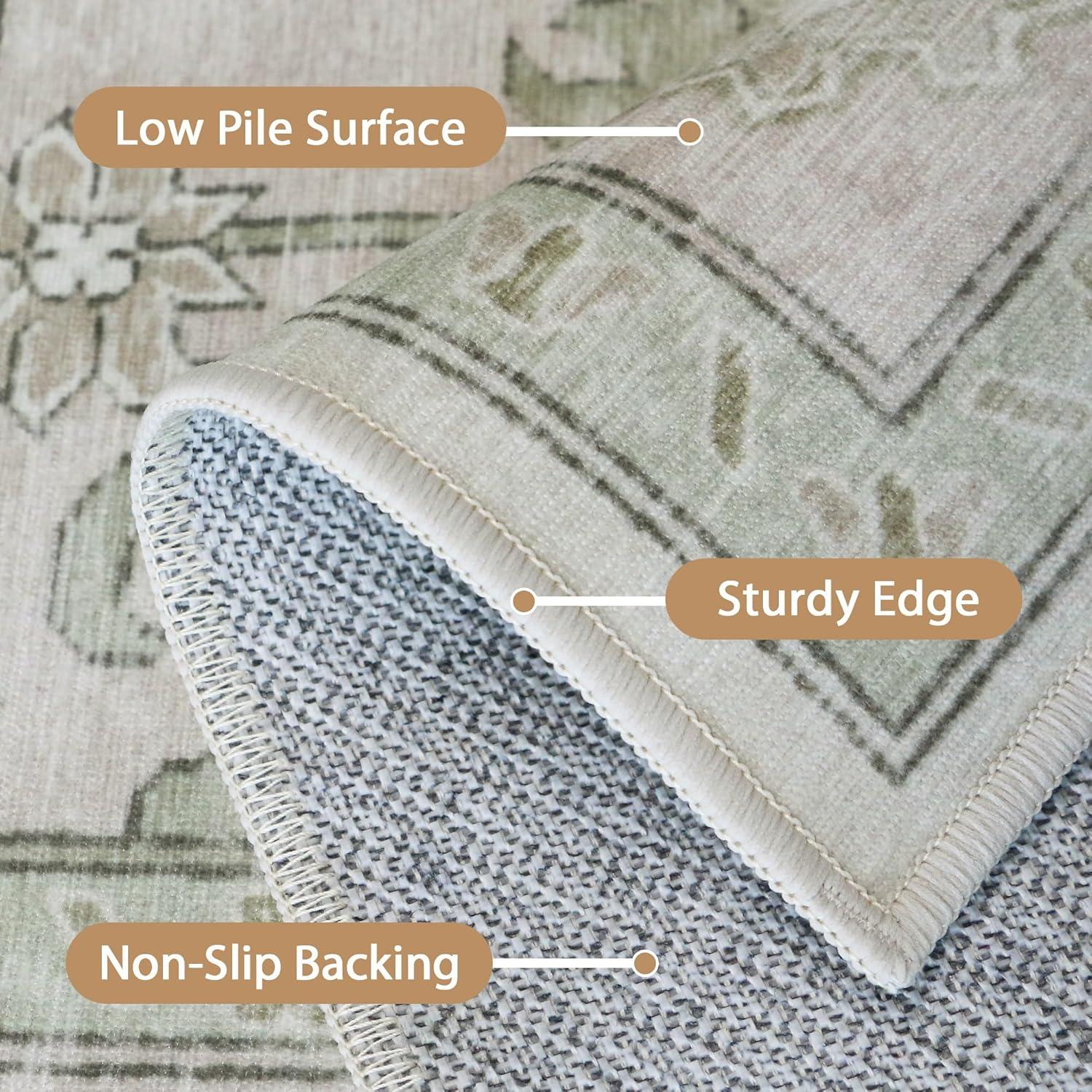 imageGENIMO 8x10 Area Rugs for Living Room Machine Washable Non Slip Vintage Rugs Low Pile Lightweight Chenille Print Rug for Bedroom Dining Room Home Office Oat Light