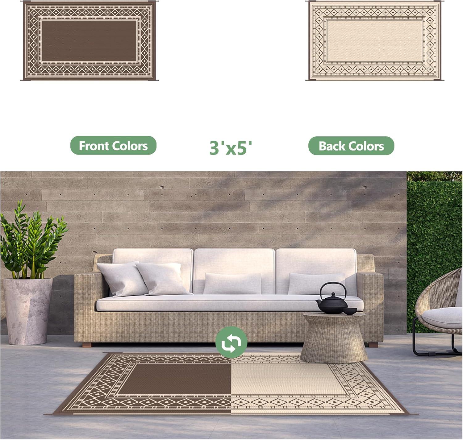 imageGENIMO Outdoor Rug Waterproof for Patio Decor 5x8 Reversible Plastic Straw Rug Carpet Camping Mats for Outdoor RV Backyard Deck Balcony Picnic Blue ampamp WhiteCoffee Beige Natural