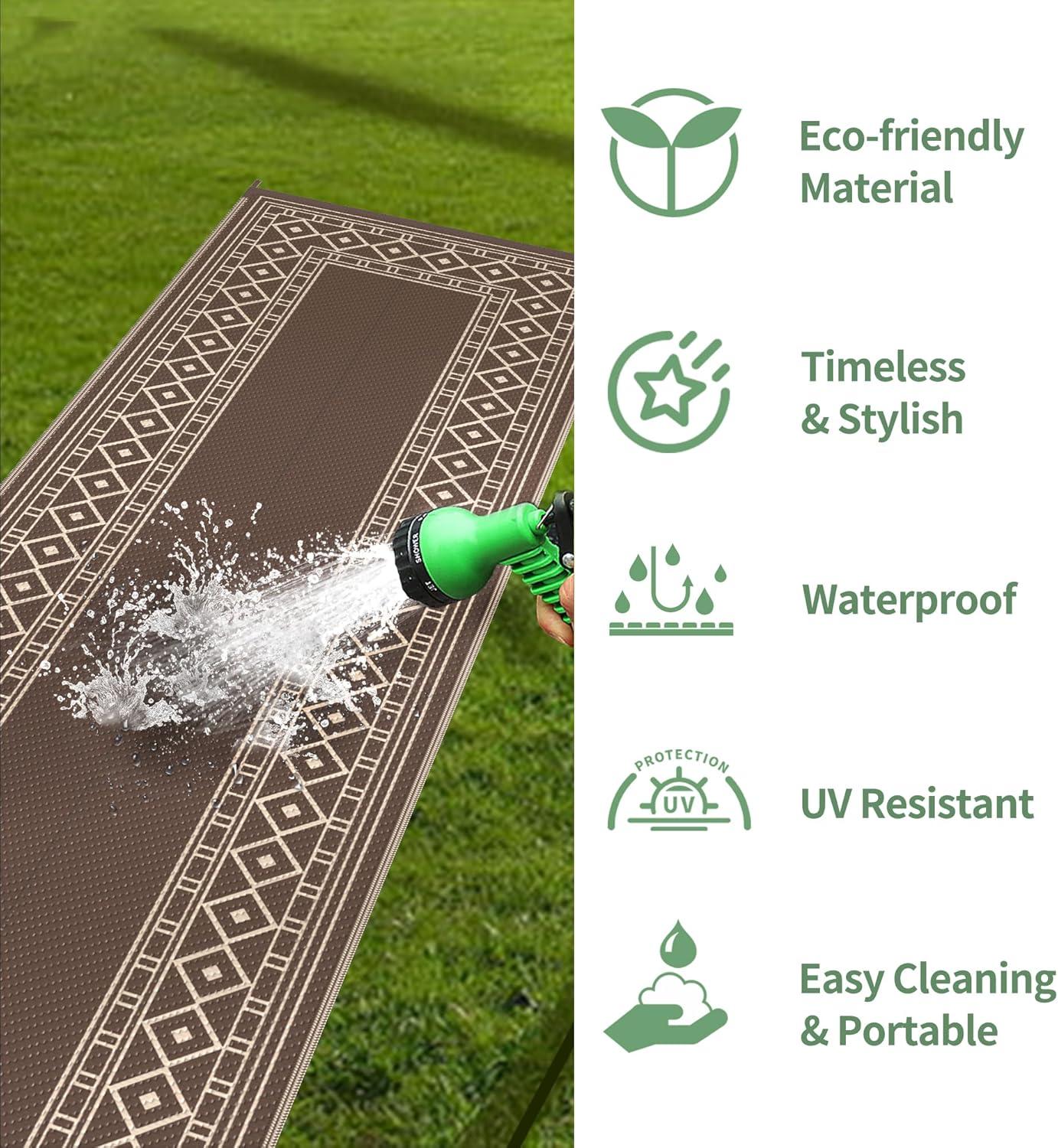 imageGENIMO Outdoor Rug Waterproof for Patio Decor 5x8 Reversible Plastic Straw Rug Carpet Camping Mats for Outdoor RV Backyard Deck Balcony Picnic Blue ampamp WhiteCoffee Beige Natural