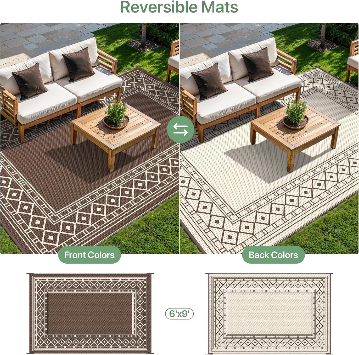imageGENIMO Outdoor Rug Waterproof for Patio Decor 5x8 Reversible Plastic Straw Rug Carpet Camping Mats for Outdoor RV Backyard Deck Balcony Picnic Blue ampamp WhiteCoffee Beige Natural
