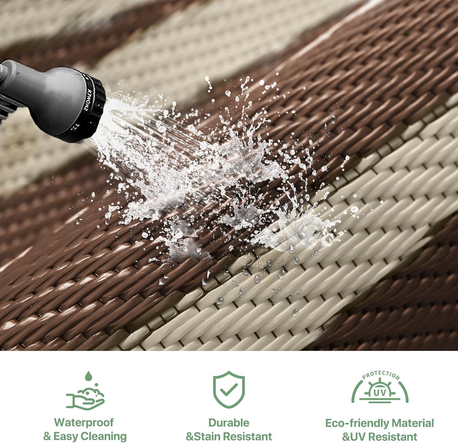imageGENIMO Outdoor Rug Waterproof for Patio Decor 5x8 Reversible Plastic Straw Rug Carpet Camping Mats for Outdoor RV Backyard Deck Balcony Picnic Blue ampamp WhiteCoffee Beige Natural