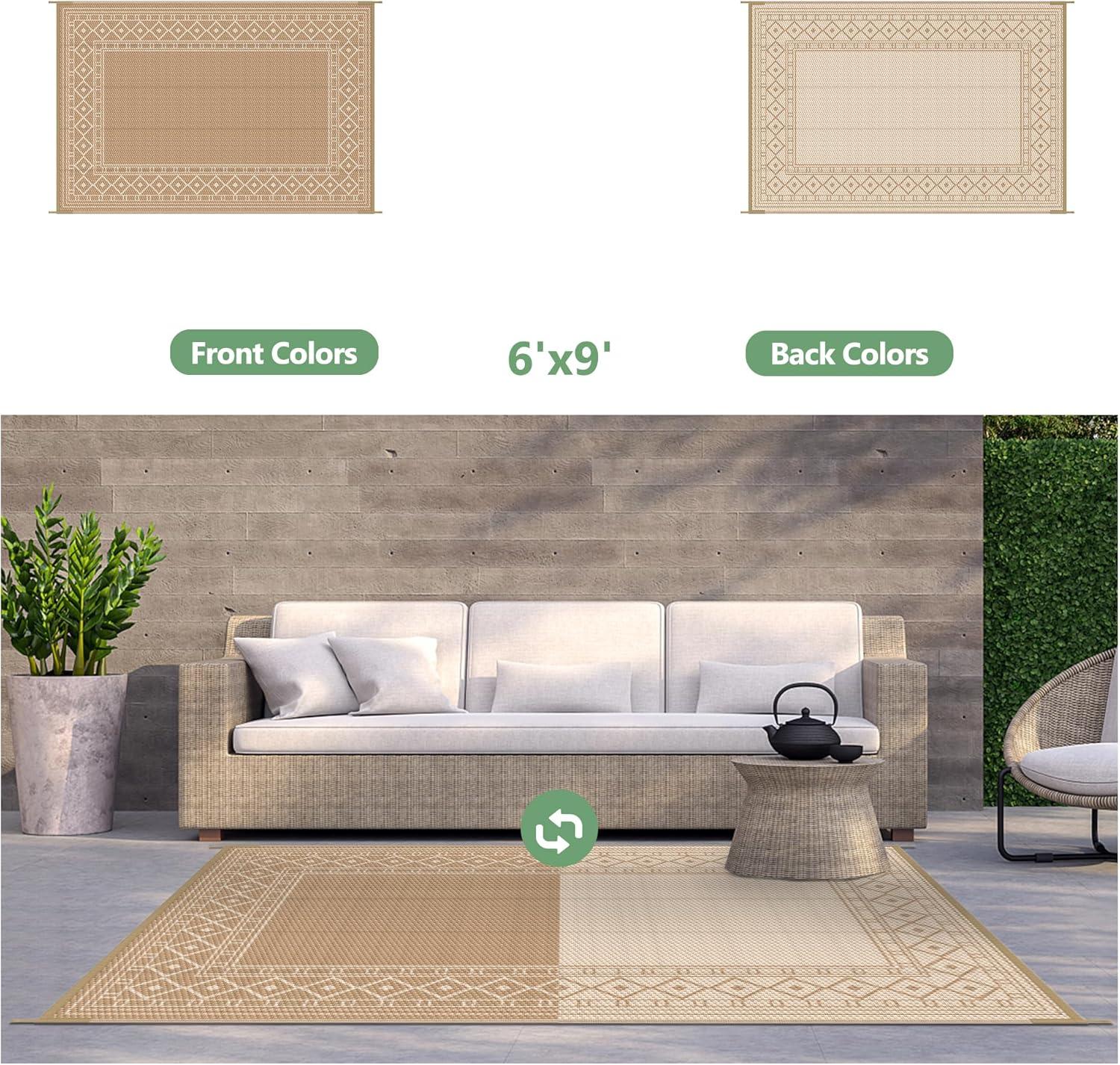 imageGENIMO Outdoor Rug Waterproof for Patio Decor 5x8 Reversible Plastic Straw Rug Carpet Camping Mats for Outdoor RV Backyard Deck Balcony Picnic Blue ampamp WhiteBrown Beige Natural