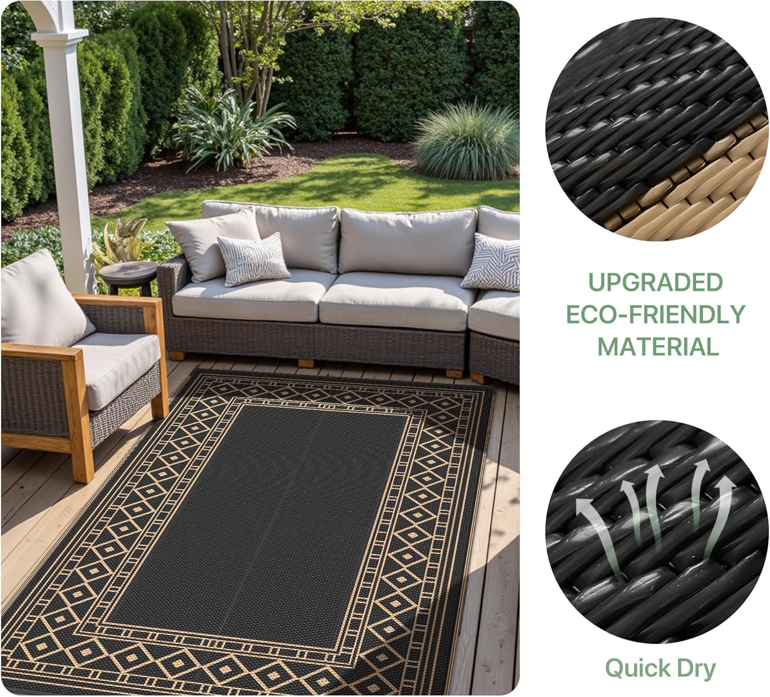 imageGENIMO Outdoor Rug Waterproof for Patio Decor 5x8 Reversible Plastic Straw Rug Carpet Camping Mats for Outdoor RV Backyard Deck Balcony Picnic Blue ampamp WhiteBlack Brown Natural