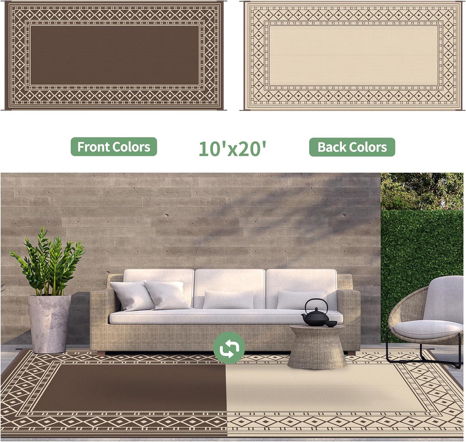 imageGENIMO Outdoor Rug Waterproof for Patio Decor 5x8 Reversible Plastic Straw Rug Carpet Camping Mats for Outdoor RV Backyard Deck Balcony Picnic Blue ampamp WhiteCoffee Beige Natural