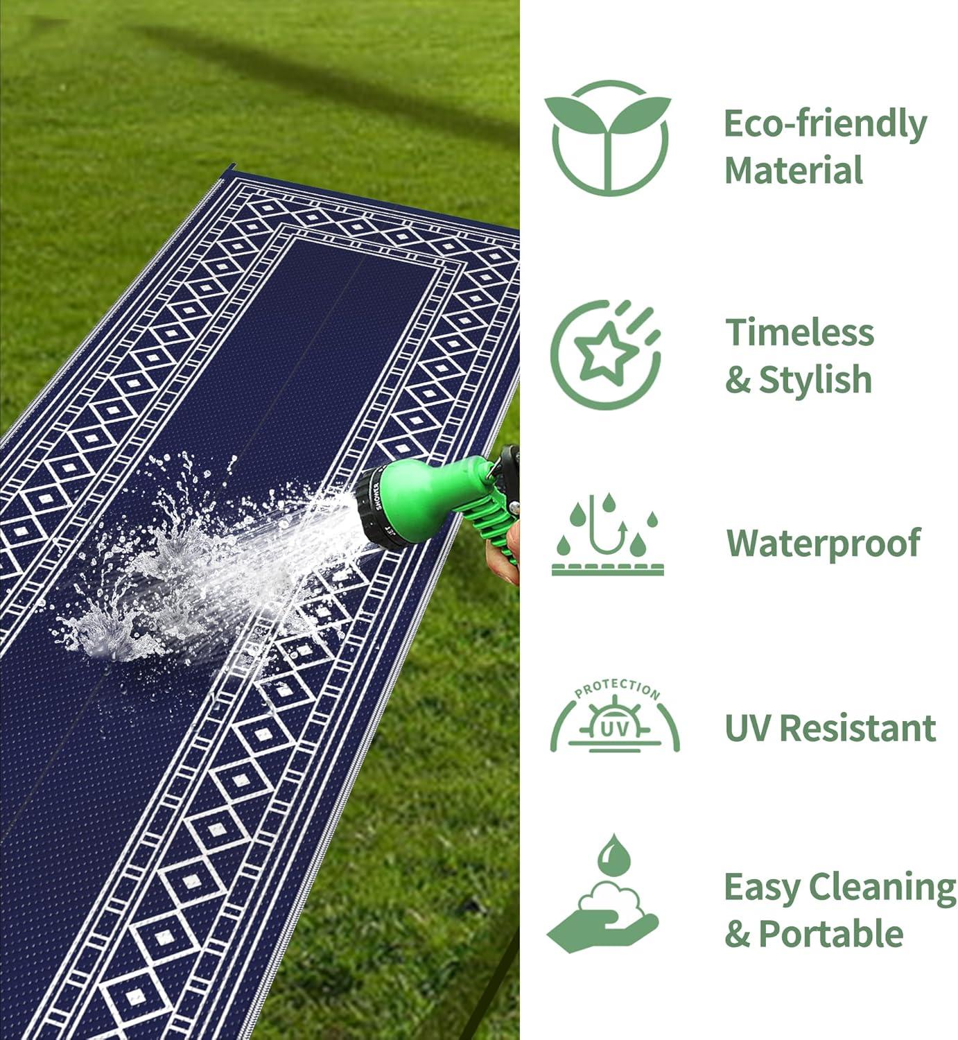 imageGENIMO Outdoor Rug Waterproof for Patio Decor 5x8 Reversible Plastic Straw Rug Carpet Camping Mats for Outdoor RV Backyard Deck Balcony Picnic Blue ampamp WhiteNavy Blue White Natural