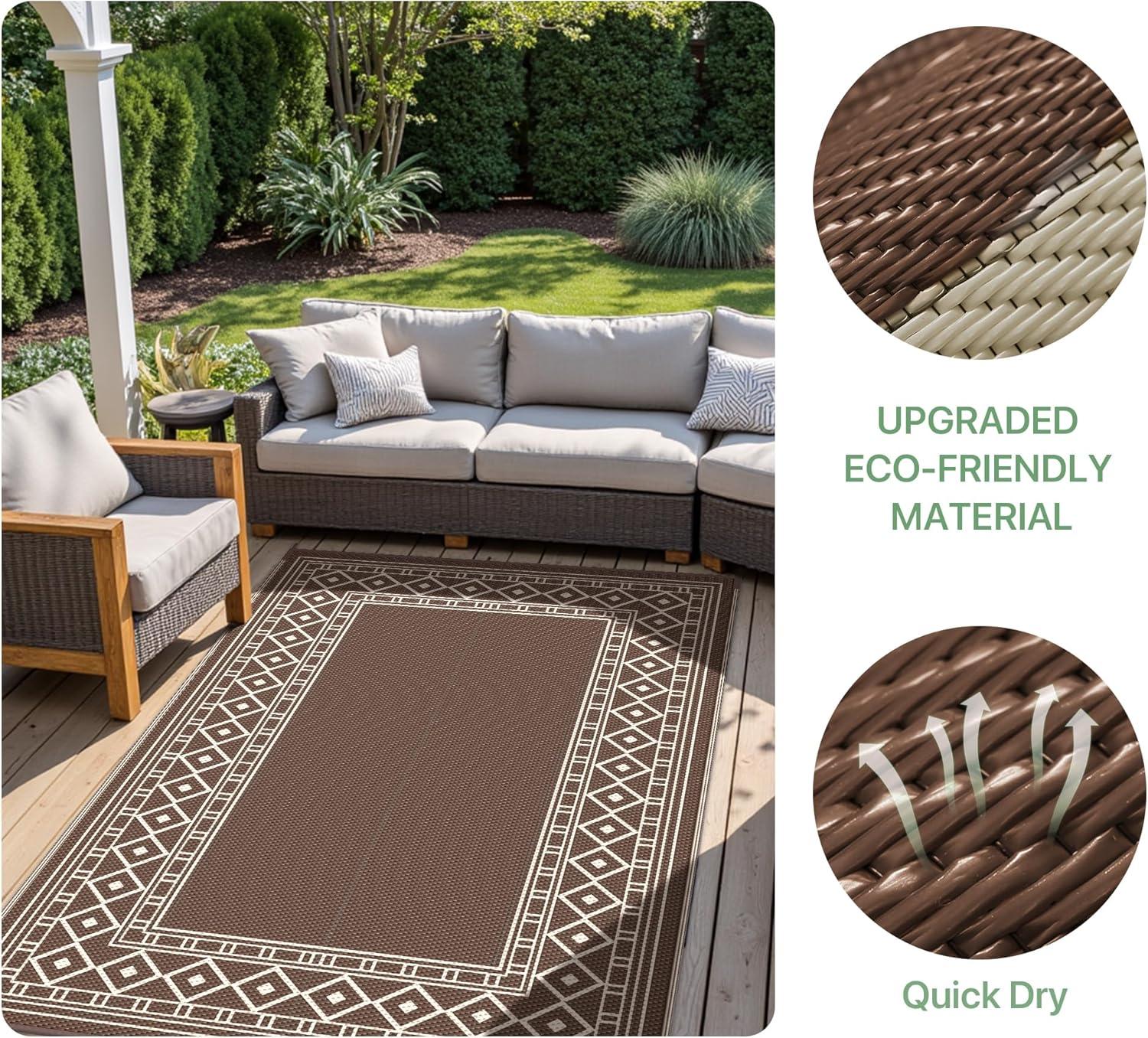 imageGENIMO Outdoor Rug Waterproof for Patio Decor 5x8 Reversible Plastic Straw Rug Carpet Camping Mats for Outdoor RV Backyard Deck Balcony Picnic Blue ampamp WhiteCoffee Beige Natural