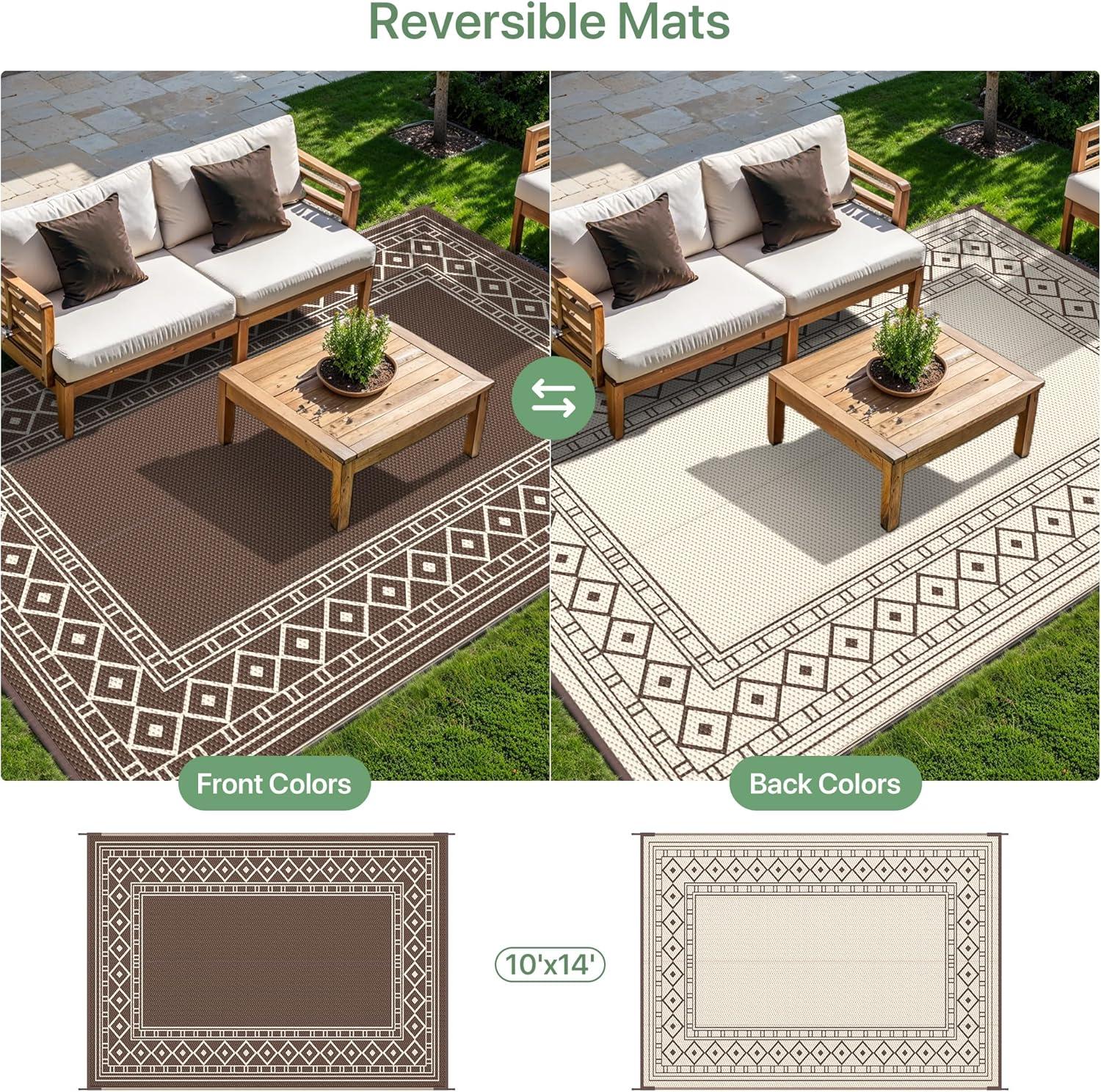 imageGENIMO Outdoor Rug Waterproof for Patio Decor 5x8 Reversible Plastic Straw Rug Carpet Camping Mats for Outdoor RV Backyard Deck Balcony Picnic Blue ampamp WhiteCoffee Beige Natural