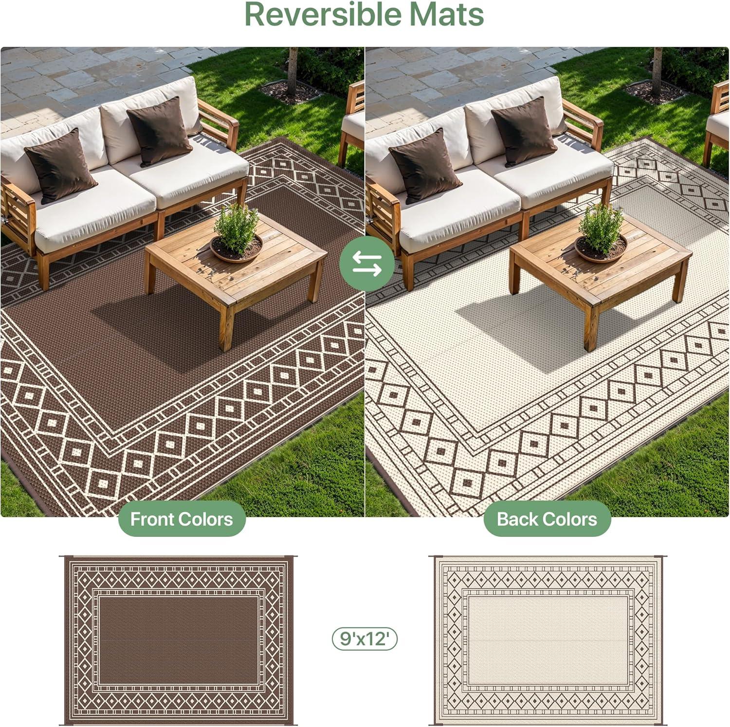 imageGENIMO Outdoor Rug Waterproof for Patio Decor 5x8 Reversible Plastic Straw Rug Carpet Camping Mats for Outdoor RV Backyard Deck Balcony Picnic Blue ampamp WhiteCoffee Beige Natural