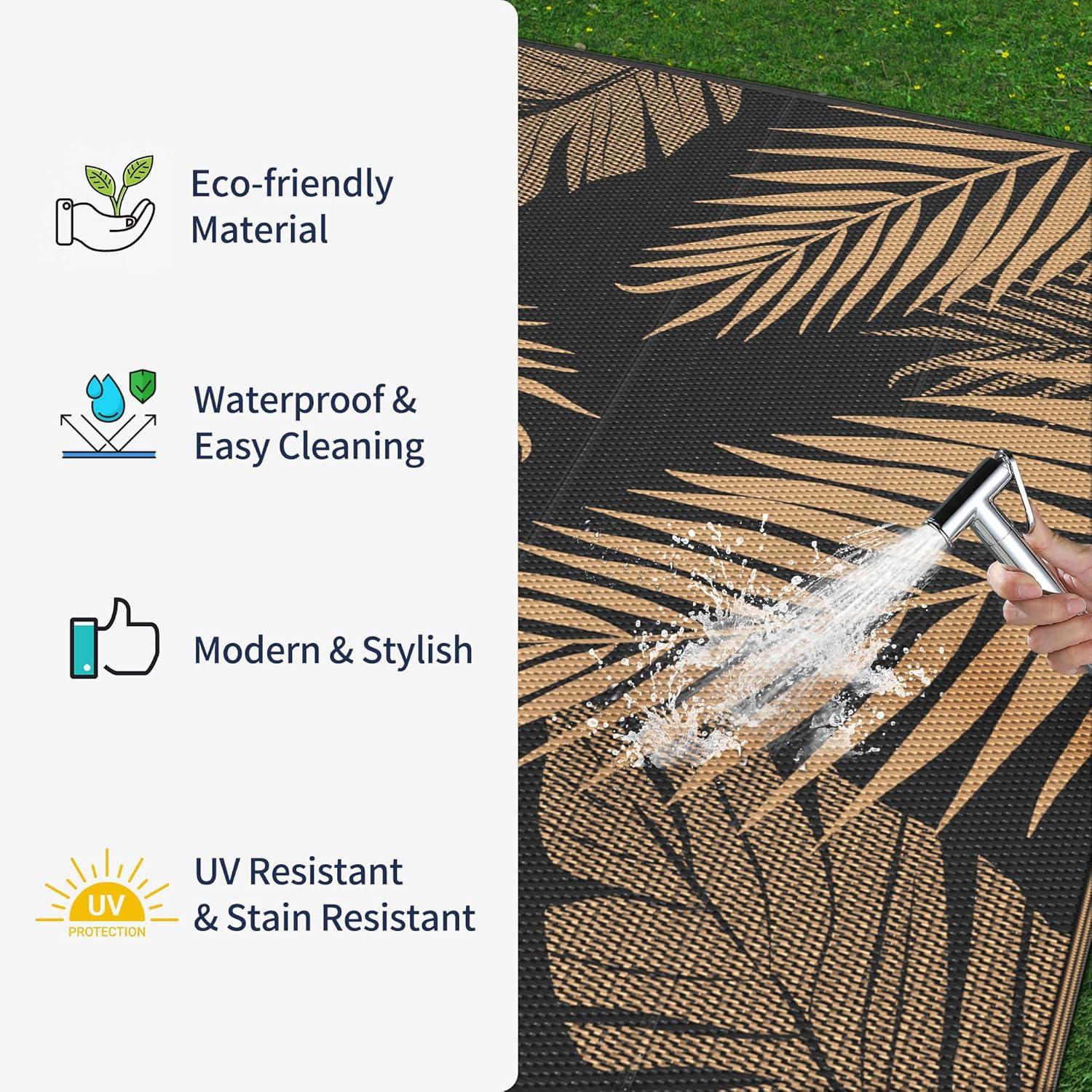 imageGENIMO Outdoor Rug Waterproof for Patio Decor 5x8 Reversible Plastic Straw Rug Carpet Camping Mats for Outdoor RV Backyard Deck Balcony Picnic Blue ampamp WhiteMixblack Brown