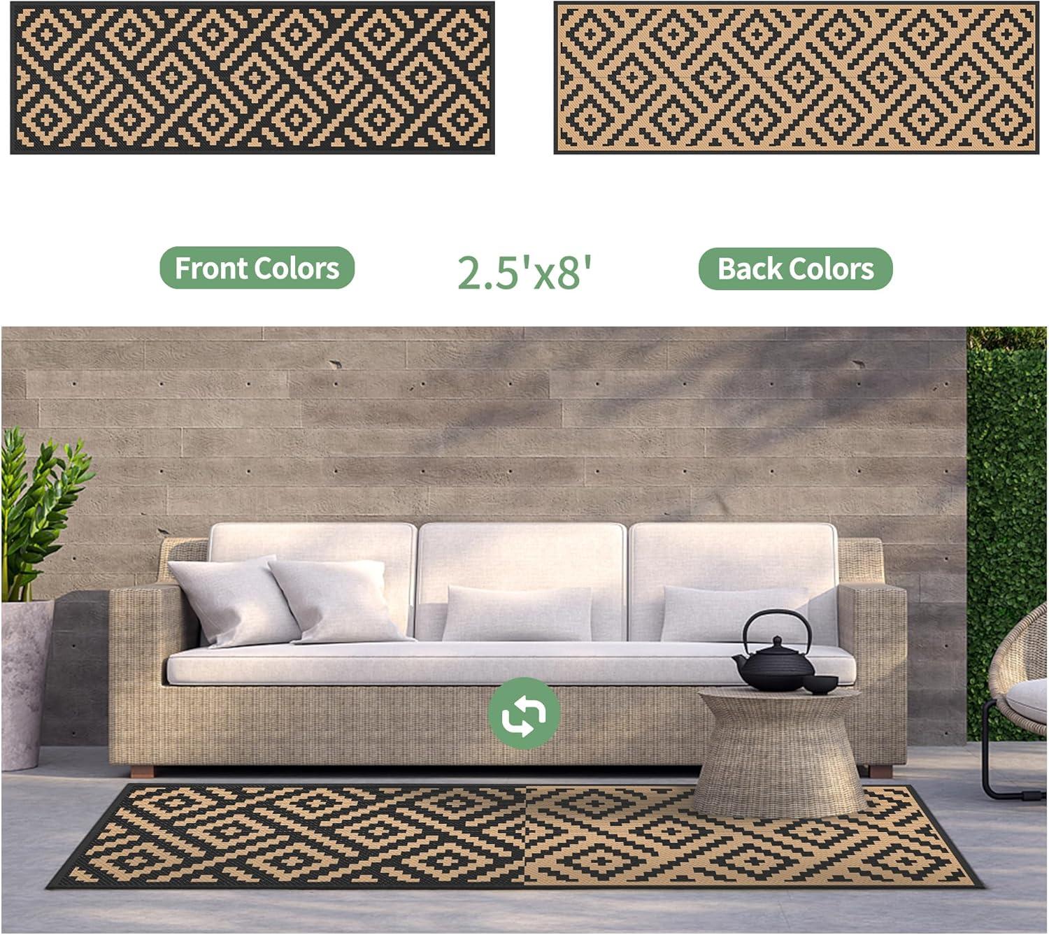 imageGENIMO Outdoor Rug for Patio Clearance9x18 Waterproof MatReversible Plastic Camping RugsRvPorchDeckCamperBalconyBackyardBlack ampamp GrayBlackbrown