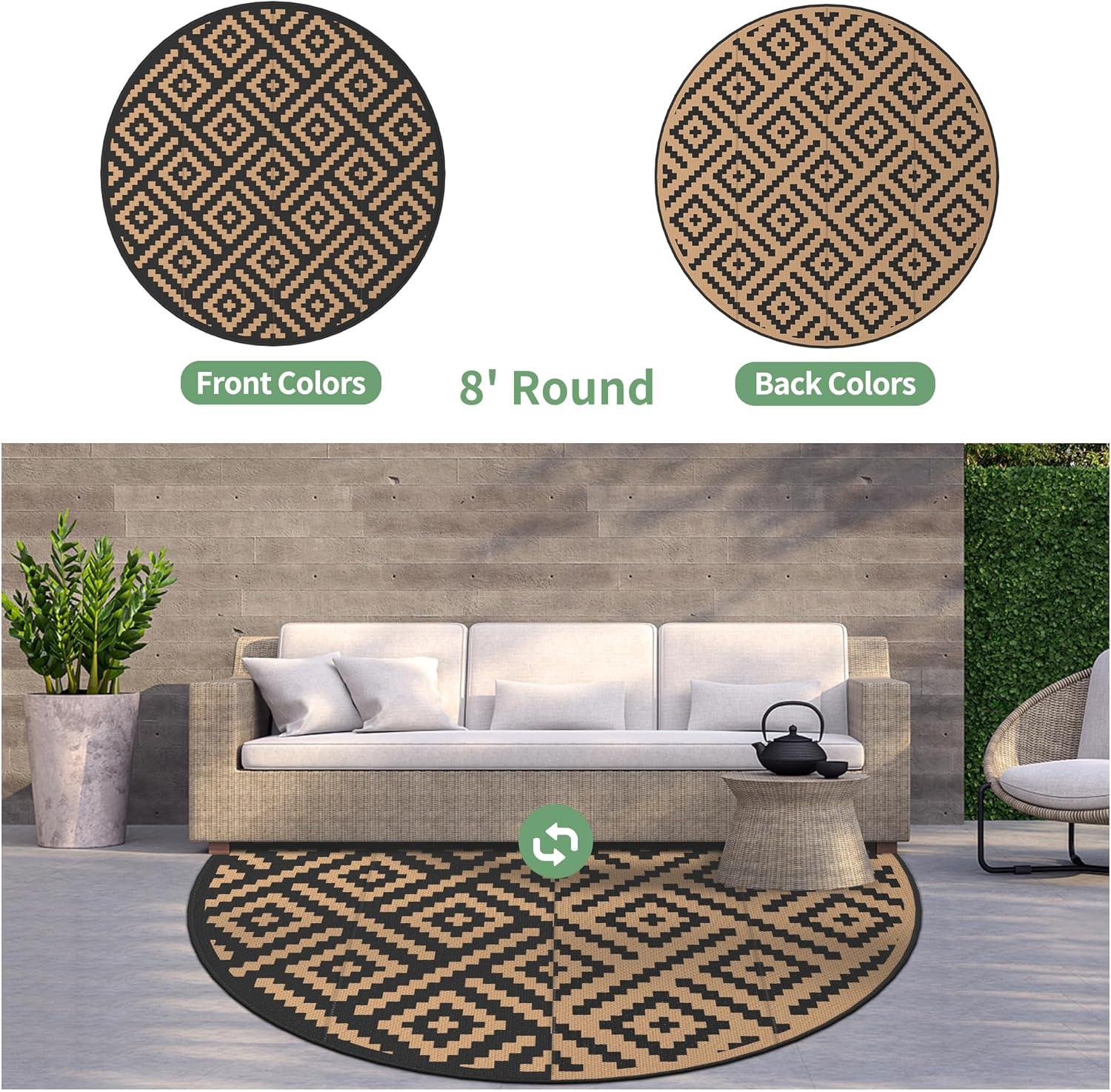 imageGENIMO Outdoor Rug for Patio Clearance9x18 Waterproof MatReversible Plastic Camping RugsRvPorchDeckCamperBalconyBackyardBlack ampamp GrayBlackbrown