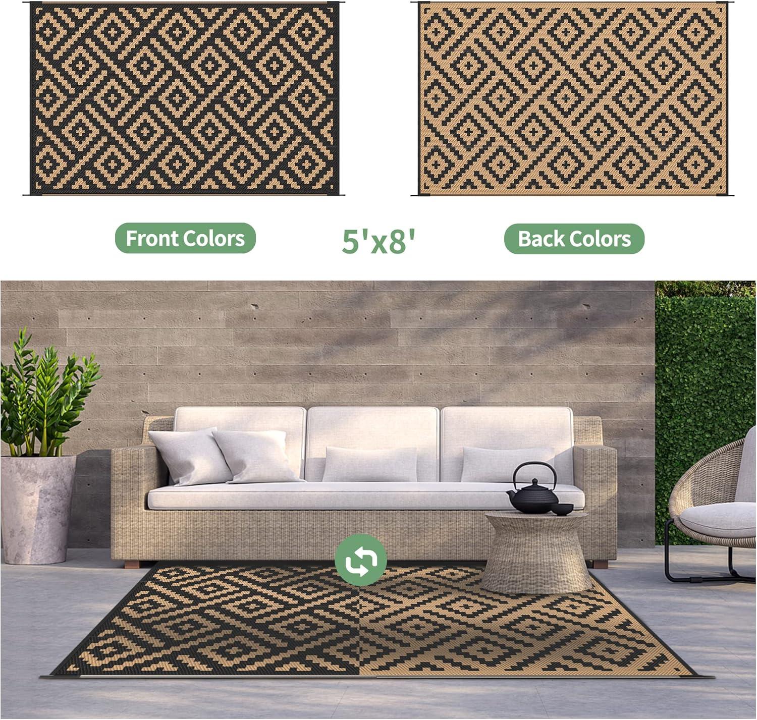 imageGENIMO Outdoor Rug for Patio Clearance9x18 Waterproof MatReversible Plastic Camping RugsRvPorchDeckCamperBalconyBackyardBlack ampamp GrayBlackbrown