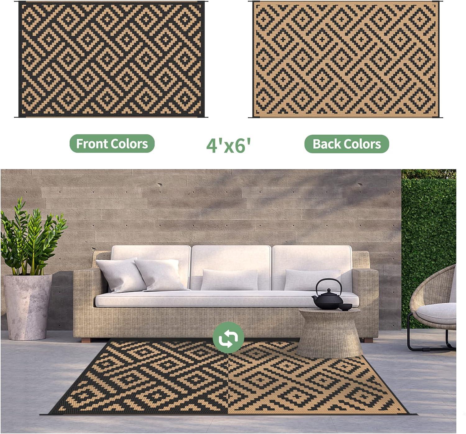 imageGENIMO Outdoor Rug for Patio Clearance9x18 Waterproof MatReversible Plastic Camping RugsRvPorchDeckCamperBalconyBackyardBlack ampamp GrayBlackbrown
