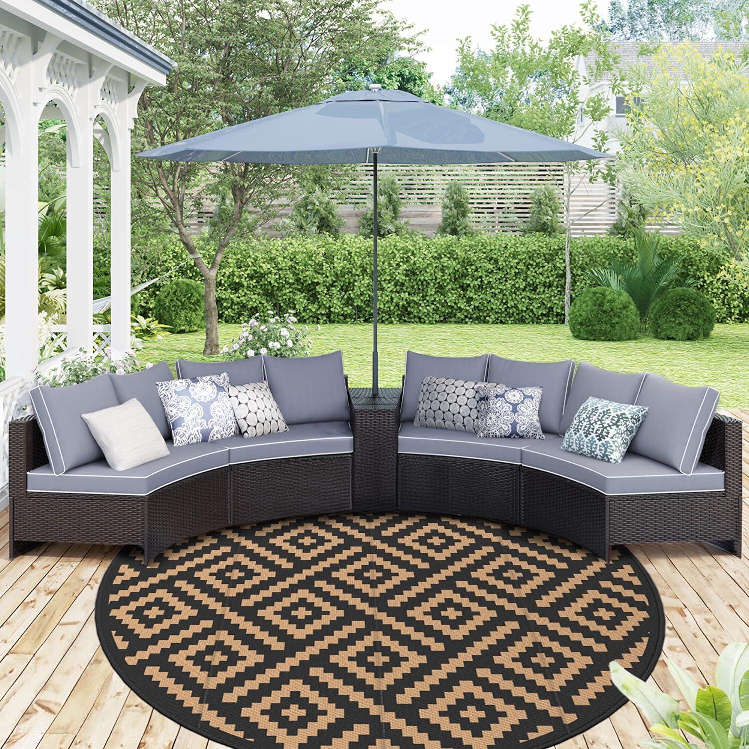 imageGENIMO Outdoor Rug for Patio Clearance9x18 Waterproof MatReversible Plastic Camping RugsRvPorchDeckCamperBalconyBackyardBlack ampamp GrayBlackbrown