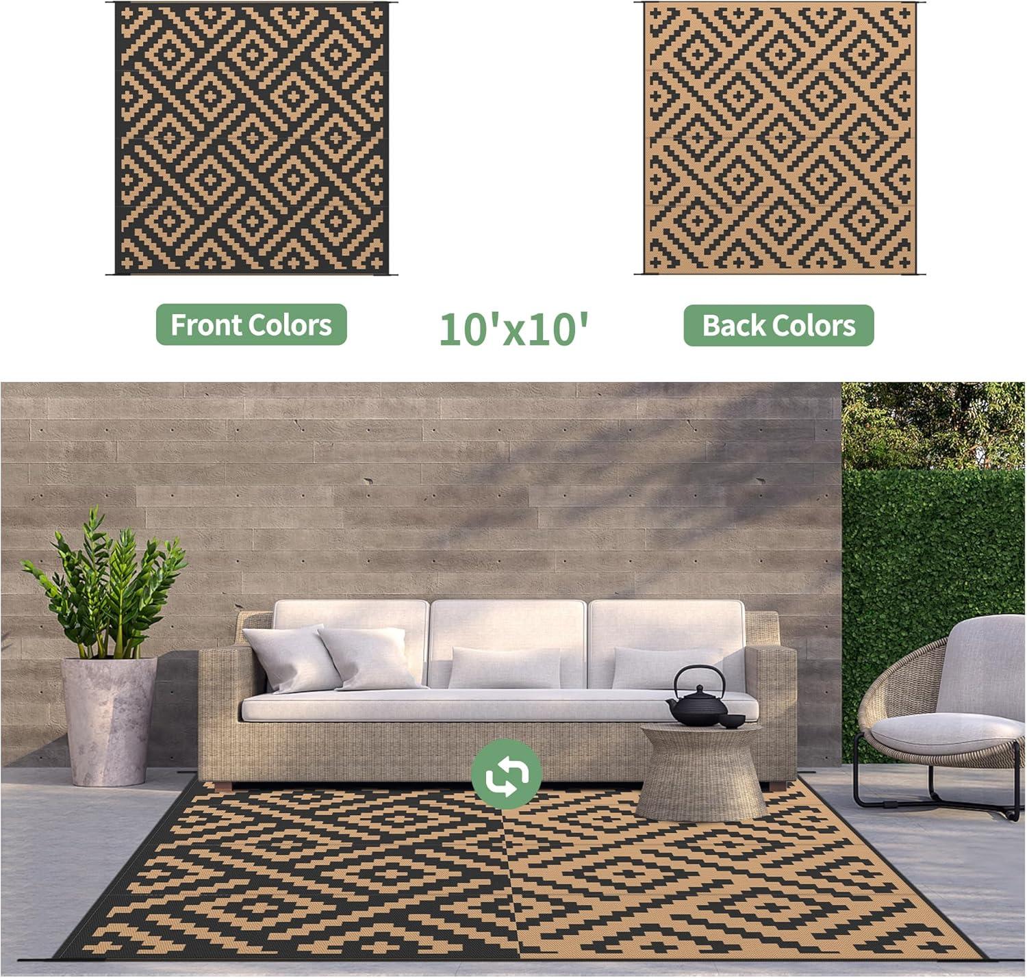 imageGENIMO Outdoor Rug for Patio Clearance9x18 Waterproof MatReversible Plastic Camping RugsRvPorchDeckCamperBalconyBackyardBlack ampamp GrayBlackbrown