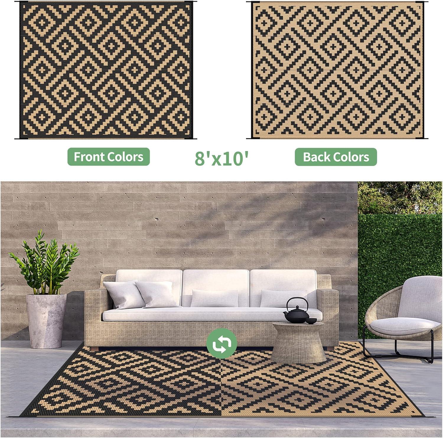 imageGENIMO Outdoor Rug for Patio Clearance9x18 Waterproof MatReversible Plastic Camping RugsRvPorchDeckCamperBalconyBackyardBlack ampamp GrayBlackbrown