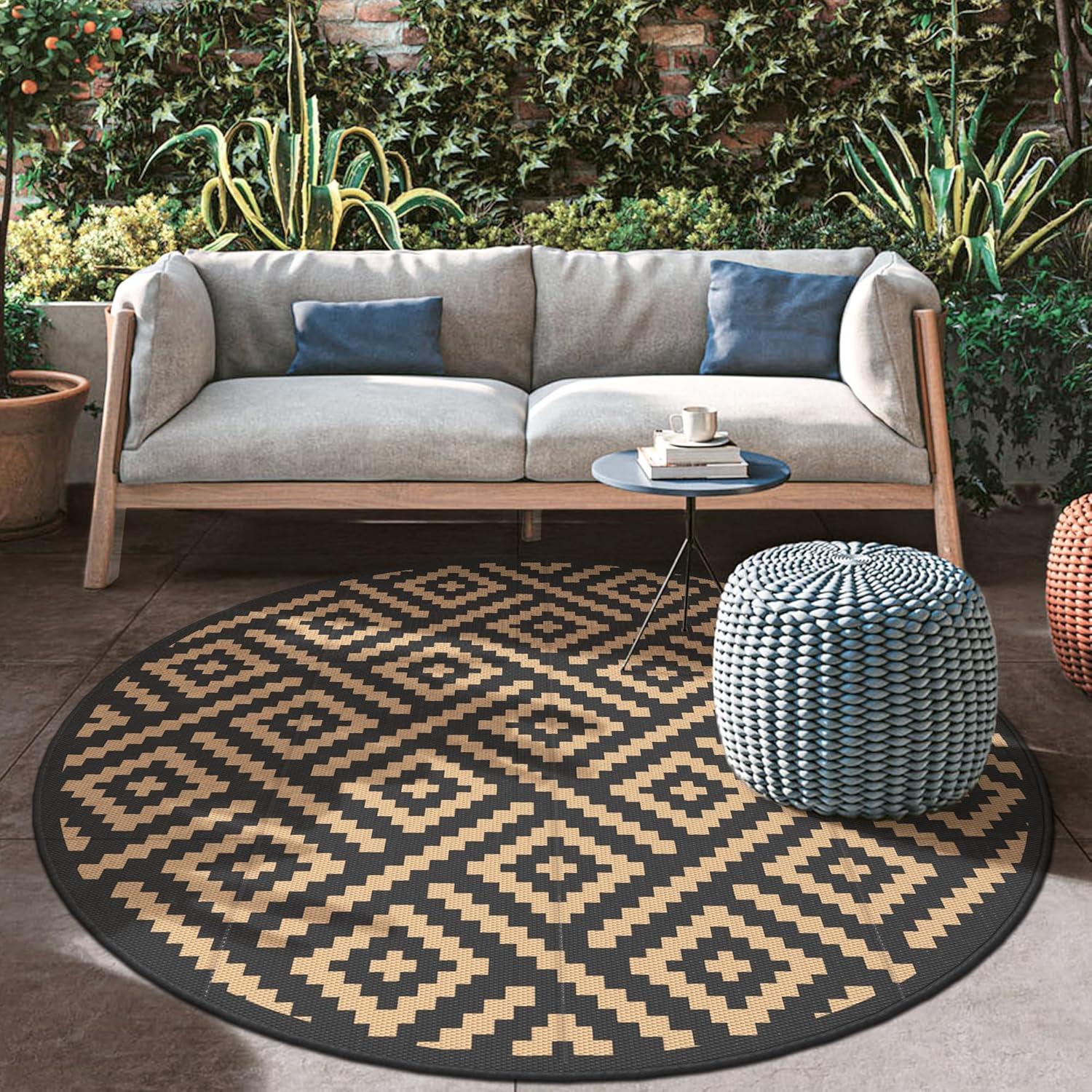 imageGENIMO Outdoor Rug for Patio Clearance9x18 Waterproof MatReversible Plastic Camping RugsRvPorchDeckCamperBalconyBackyardBlack ampamp GrayBlackbrown